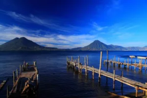 Lake Atitlán and volcanoes, Panajachel, Guatemala